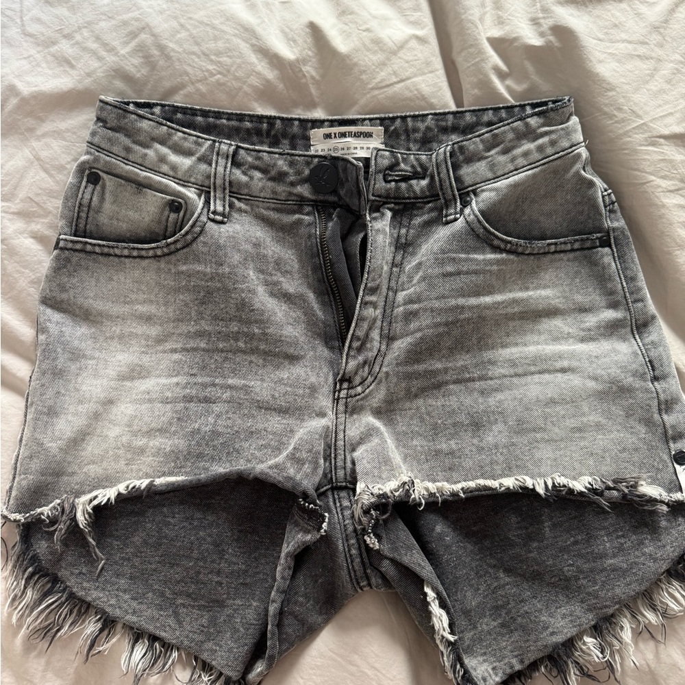One Teaspoon Black Frayed Jean Shorts